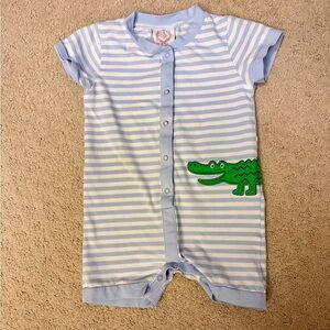 Cecil & Lou Blue and White Striped Bodysuit with Crocodile
